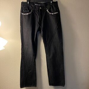 Black Straight Jeans with Studded Trim